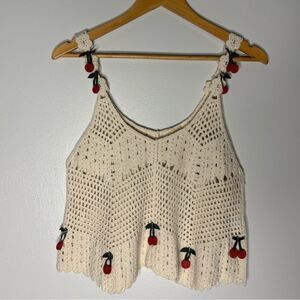 New Rebellion Cherry Embellished Crochet Top. Medium